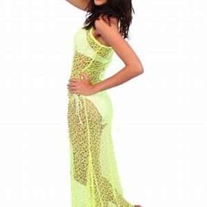 Ingear Crochet Mesh Racer Back Maxi Dress Cover Up Neon Yellow Size M Resortwear